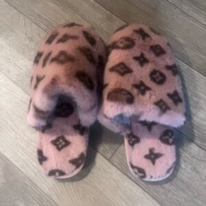 Pink Fuzzy Logo Slippers